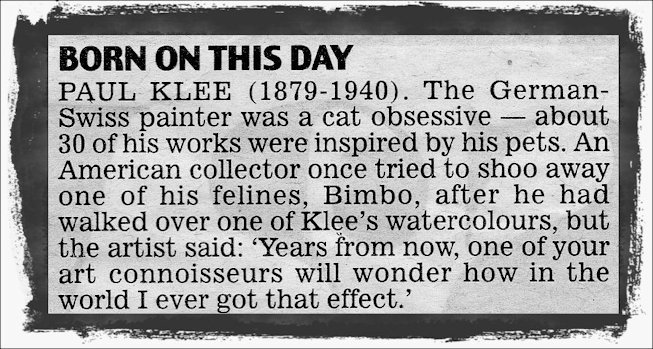 Paul Klee quote about his cat Bimbo