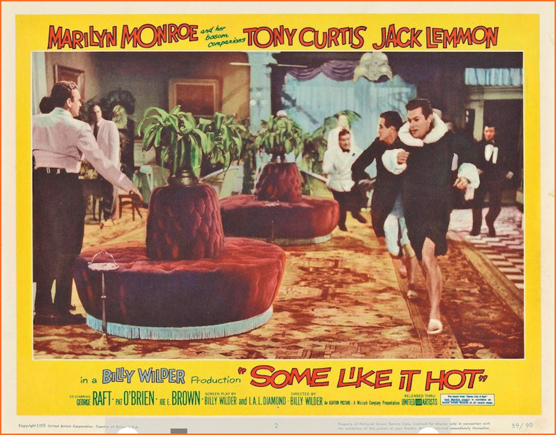 Curtis and Lemon on the run in the hotel lobby  in Some Like it Hot