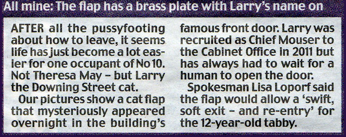 Narrative to support the April Fool's Day 2019 story about Larry the cat
