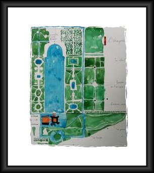 Pen and ink drawing of the garden layout