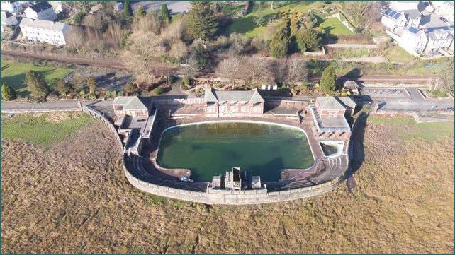 Aeriel shot showing the mushrood shape of the pool