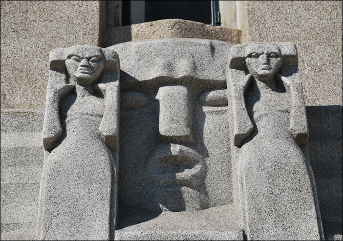 Extreme close up of the radio entrance sculpures
