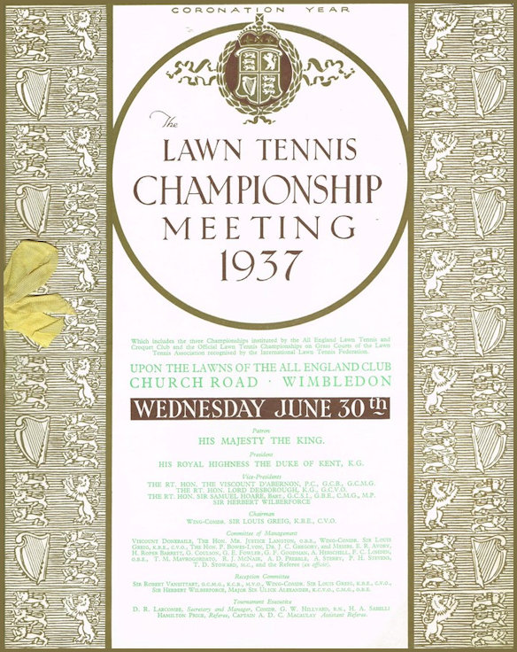 Official 1937 Wimbledon Programme