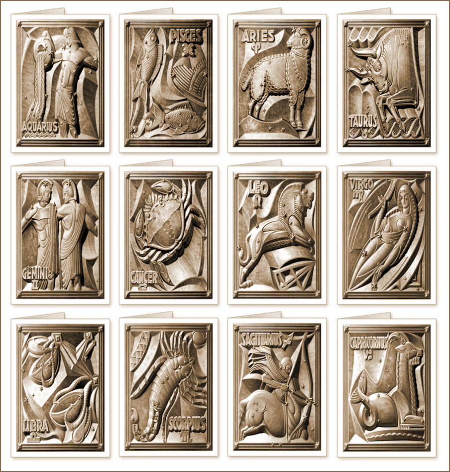 Reproduction Zodiac signs at the Adler Planetorium featuring all 12 Zodiac Signs