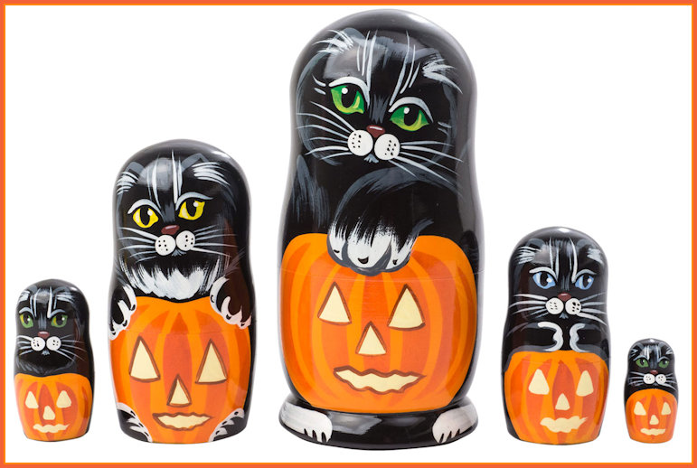 Set of 5 Matryoshka nestling Halloween Cat Dolls