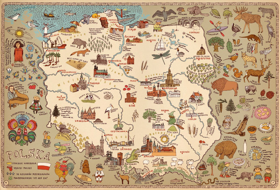 Mock medieval style map of post-war Poland