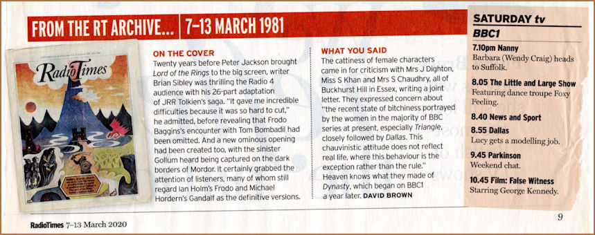 Radio Times Cutting from 1981 promoting LOTR