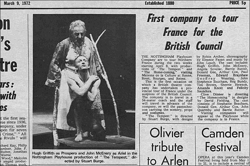 The Tempest Cast at Nottingham Playhouse 1972