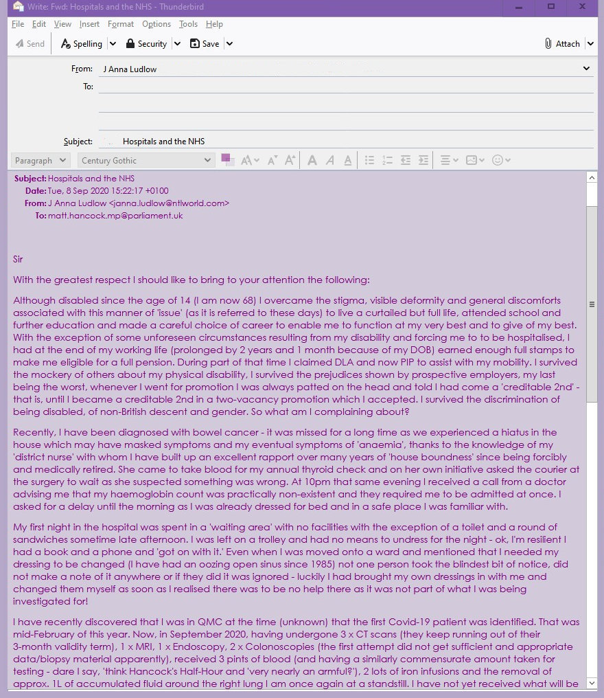 e-mail to Matt Hancock