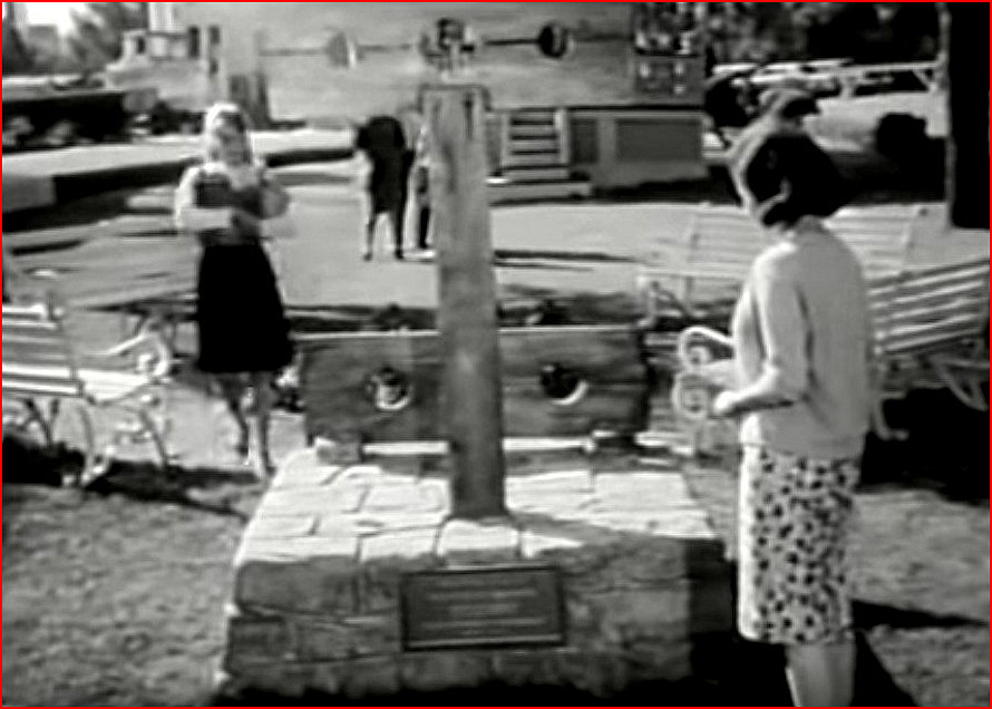 Betty stops to read the historical indictment on the Pillory plaque