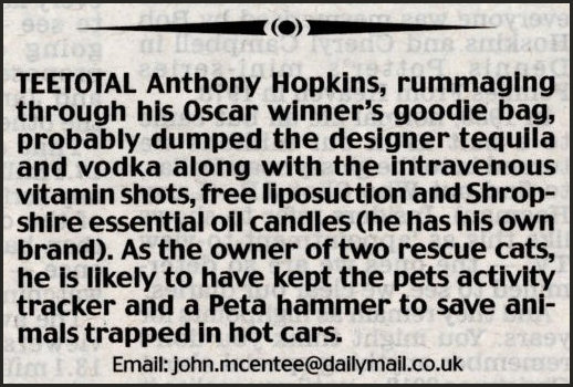 Anthony Hopkin Oscar Goody Bag