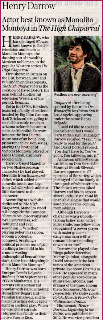 Henry Darrow obituary 2021