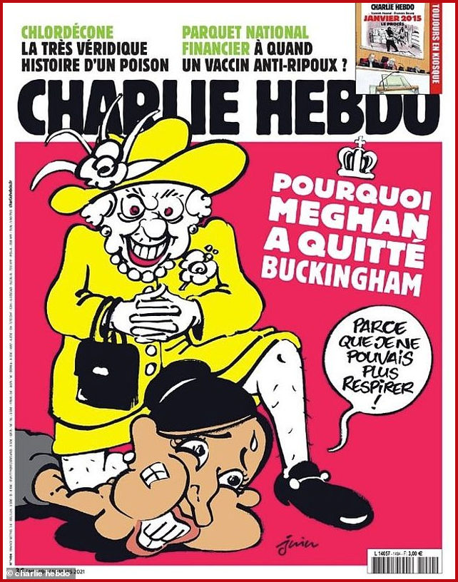 Vile Charlie Hebdo image of HM Queen and MM