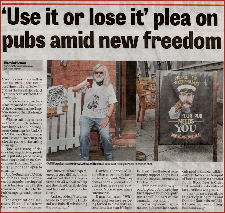 Article in Hucknall Dispatch from July 23rd 2021